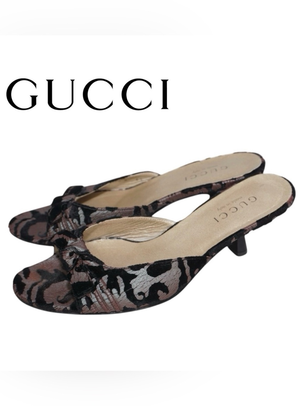 Gucci Crushed Velvet Peep Toe Kitten Heels, Size 5.5